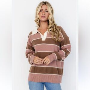 Listicle Button Collar Sweater
